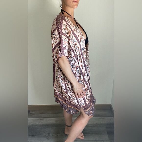 Angie Kimono Duster NEW Floral Boho Rayon Swim Coverup Vacation - Picture 5 of 9